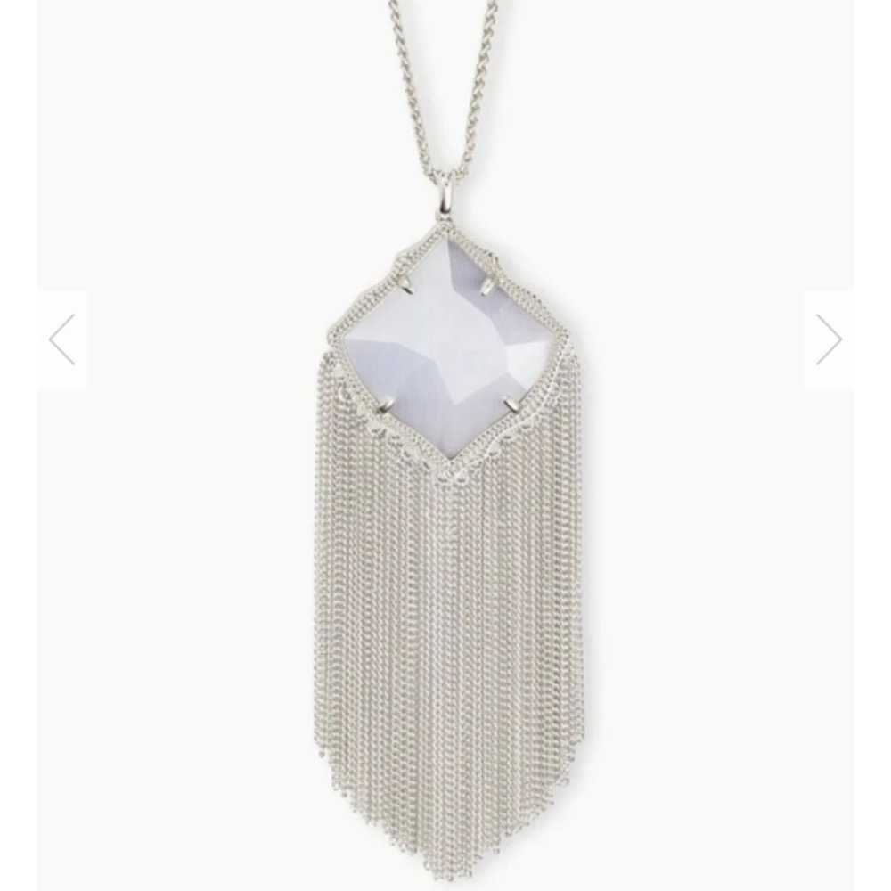 KENDRA SCOTT KINGSTON SILVER LONG PENDANT NECKLACE IN SLATE CATS EYE